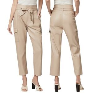🌻NEW w.tags Paige Tami Taupe Tie Waist Faux Leather Cargo Pants Size 6